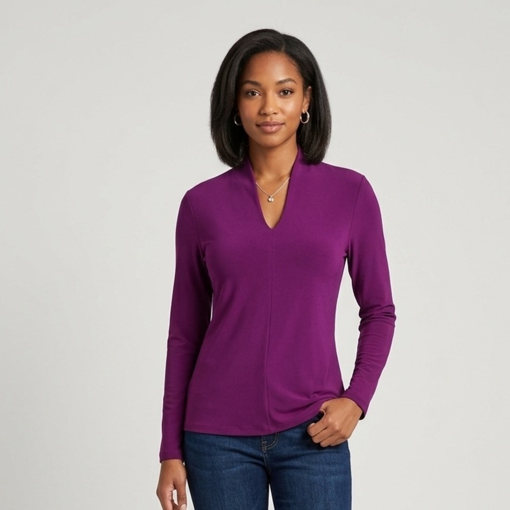Talbots Purple V-Neck Long Sleeve Top Rayon Spandex Stretch Size XS